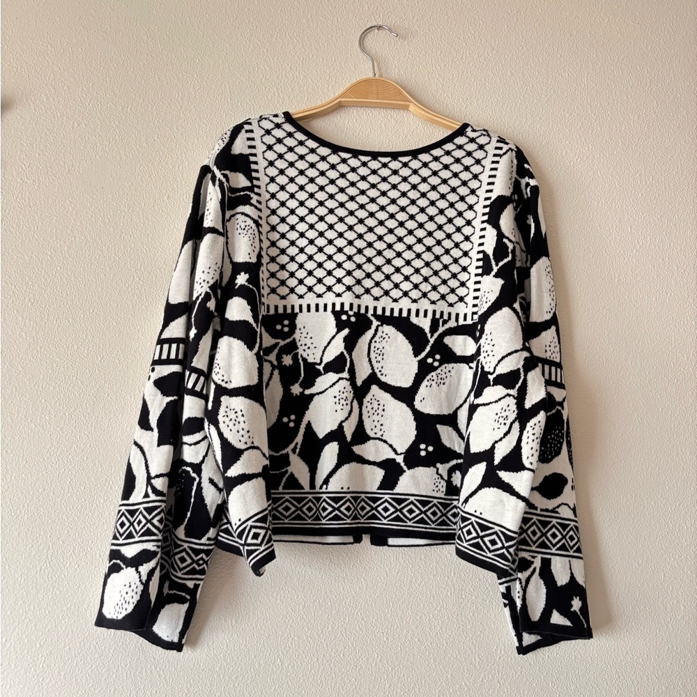 NWT Gudrun Sjoden Scandinavian Black White Lemon Organic Cotton Cardigan Size XL - Picture 7 of 10